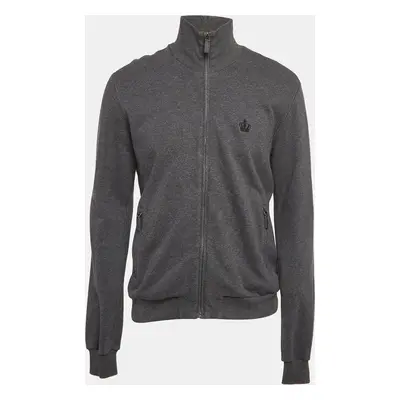 Dolce & Gabbana Grey Cotton Knit Zip Front Hooded Jacket