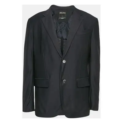 Zegna Navy Blue Wool Single Breasted Blazer