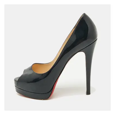 Christian Louboutin Navy Blue Patent Leather Lady Peep Toe Platform Pumps Size