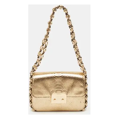 Michael Kors Gold Python Embossed Leather Piper Shoulder Bag