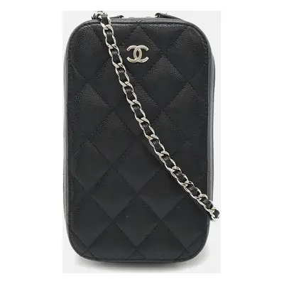 Chanel Black Leather Caviar Phone Holder Bag