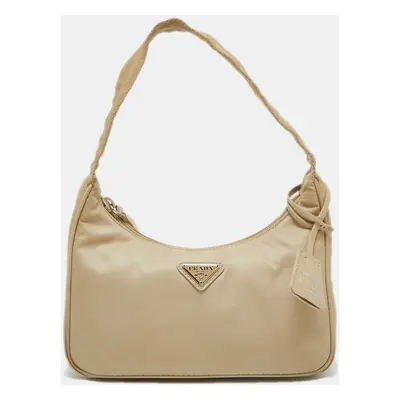 Prada Beige Nylon Mini Re-Edition Baguette Bag