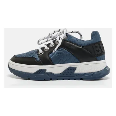 Burberry Blue/Black TB Monogram Fabric and Leather Brockton Sneakers Size