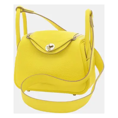 Hermes Lime Taurillon Clemence Leather Mini Lindy Shoulder Bag