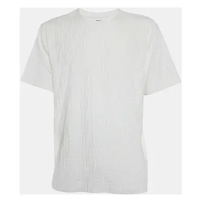 Fendi White Zucca Embossed Cotton Crew Neck T-Shirt