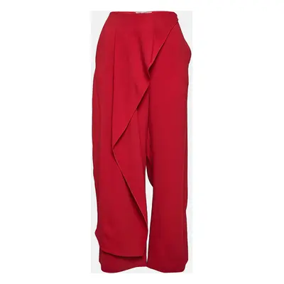 Roland Mouret Red Crepe Draped Wide-Leg Trousers