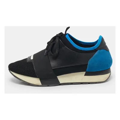 Balenciaga Blue/Black Mesh and Suede Race Runner Low Top Sneakers Size