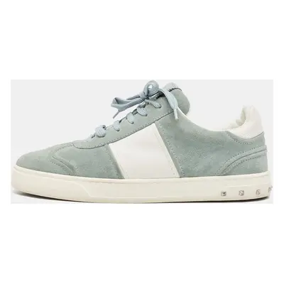 Valentino Green/White Leather and Suede Flycrew Lace Up Sneakers Size