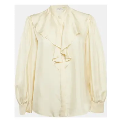 Sandro Cream Silk Ruffled Button Front Blouse