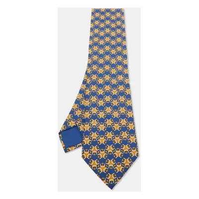 Hermes Dark Blue Horseshoe Print Silk Tie