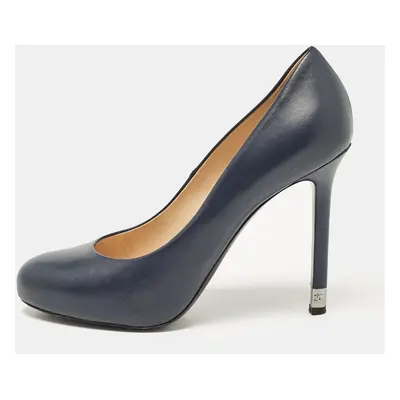 Chanel Navy Blue Leather Platform Pumps Size