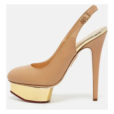 Charlotte Olympia Beige Leather Dolly Slingback Platform Pumps Size