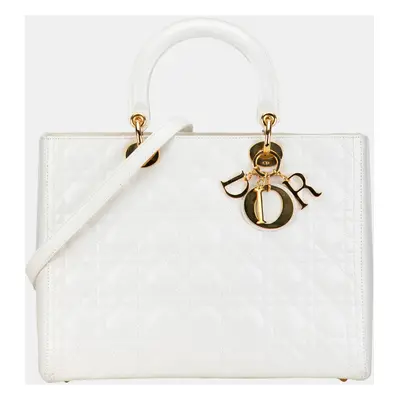 Dior White Large Lambskin Cannage Lady Dior