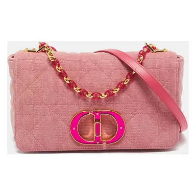 Dior Pink Cannage Denim Medium Caro Shoulder Bag