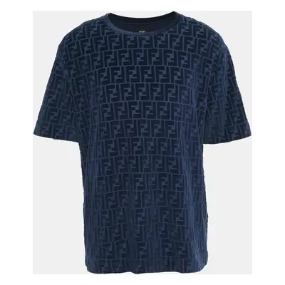 Fendi Navy Blue Zucca Flocked Jersey T-Shirt