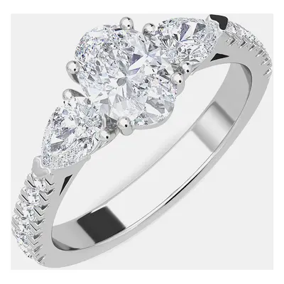 14K White Gold Pear Shaped With Round Lab Grown Diamonds Bridal Ring (1.50Ctw With 3/4Th Ct) US