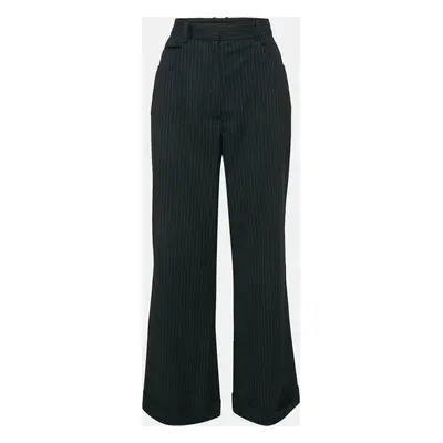 Sandro Navy Blue Pinstripe Herringbone Trousers