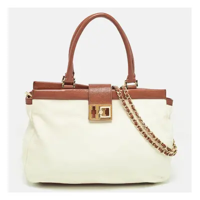 Tory Burch Cream/Brown Leather Tote