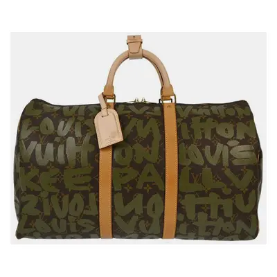 Louis Vuitton Khaki Monogram Graffiti Keepall Duffle Bag