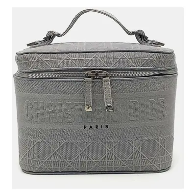 Dior Grey Fabric Cannage Embroidered Travel Vanity Bag