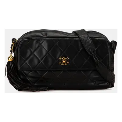 Chanel Black CC Quilted Lambskin Tassel Crossbody Bag