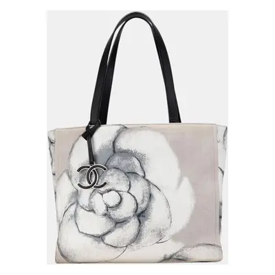 Chanel Black/Grey Camellia Printed Canvas Shopper Tote