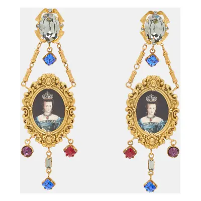 Dolce & Gabbana Composite Painting Crystals Gold Tone Earrings