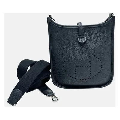 Hermes Black Silver Tc leather mini evelyne bag