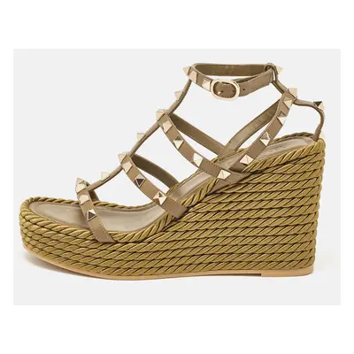 Valentino Green Leather Rockstud Wedge Sandals Size