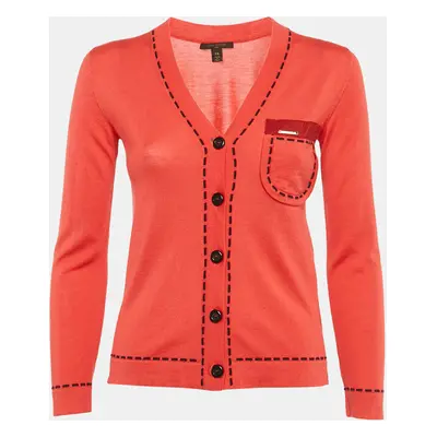 Louis Vuitton Coral Red Contrast Knit Cardigan