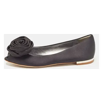 Giuseppe Zanotti Black Satin Flower Applique Ballet Flats Size