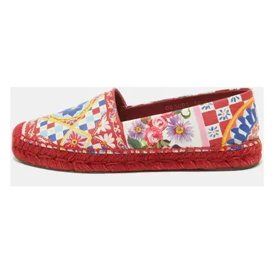 Dolce & Gabbana Multicolor Majolica Print Leather Slip On Espadrille Flats Size