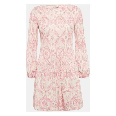 Maje White/Pink Paisley Print Crepe Pleated Mini Dress