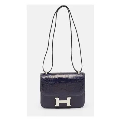 Hermes Bleu Indigo/Rose Pourpre Matte Alligator Palladium Finish Constance Mini Bag