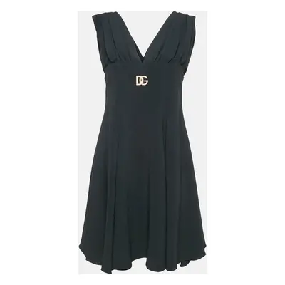 Dolce & Gabbana Black Crepe Logo Plaque Detail Mini Dress