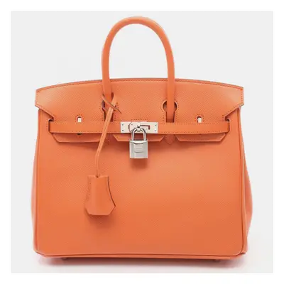 Hermes Orange Leather Birkin Tote Bag