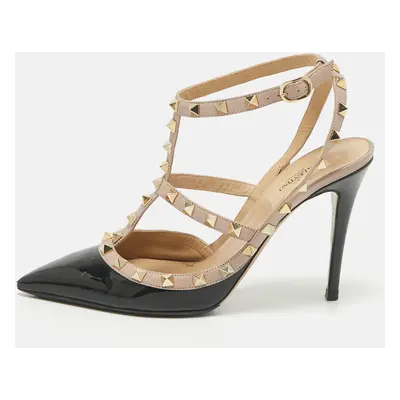 Valentino Black/Beige Leather and Patent Leather Rockstud Pumps Size