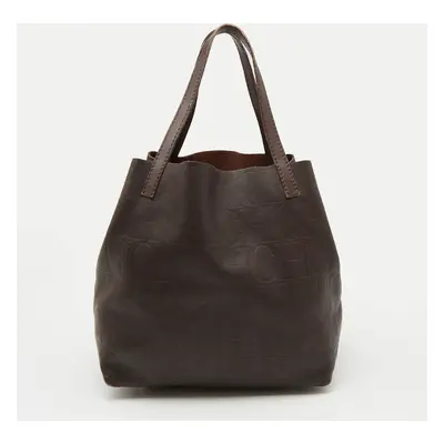 CH Carolina Herrera Choco Brown Monogram Leather Matryoshka Tote