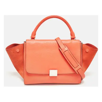 Celine Orange Leather and Suede Trapeze Top Handle Bag