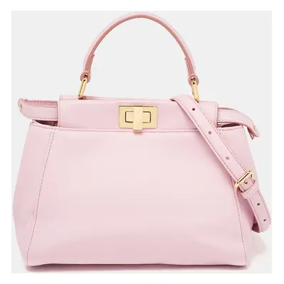 Fendi Light Pink Leather Mini Peekaboo Top Handle Bag