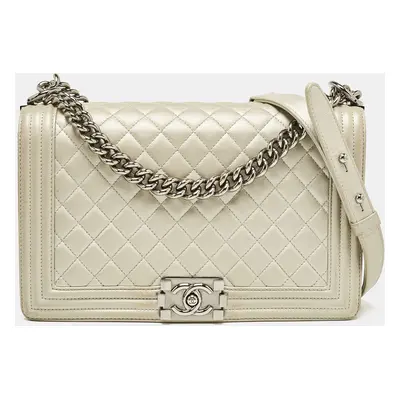 Chanel Grey Quilted Leather New Medium Boy Flap Bag