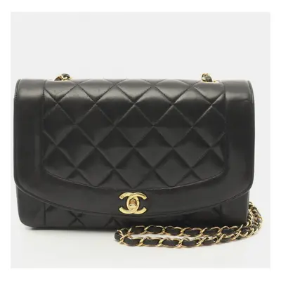 Chanel Black Lambskin Leather Diana Flap Shoulder Bag