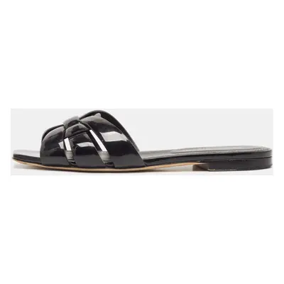 Saint Laurent Black Patent Leather Tribute Flat Slides Size