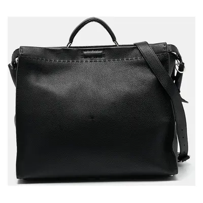 Fendi Black Selleria Leather Peekaboo Top Handle Bag