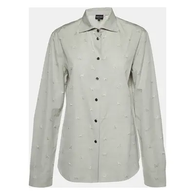 Giorgio Armani Grey Dog Pattern Dobby Cotton Button Front Shirt