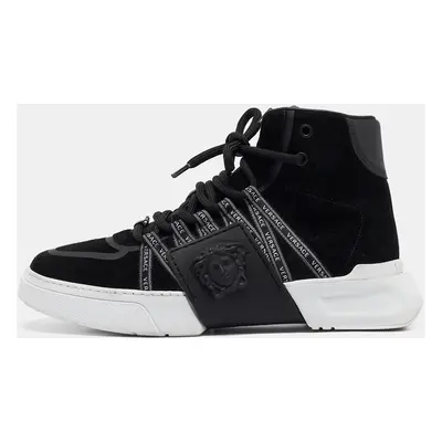 Versace Black Suede and Leather Medusa High Top Sneakers Size