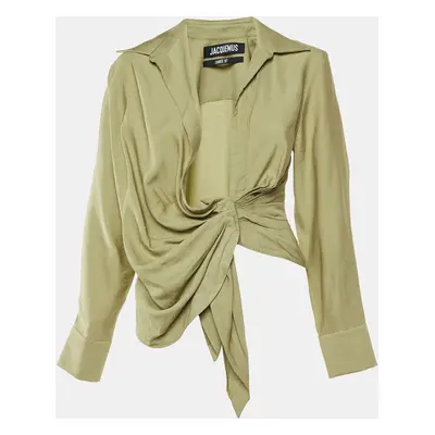 Jacquemus Green Crepe Le Bahia Tie Front Blouse