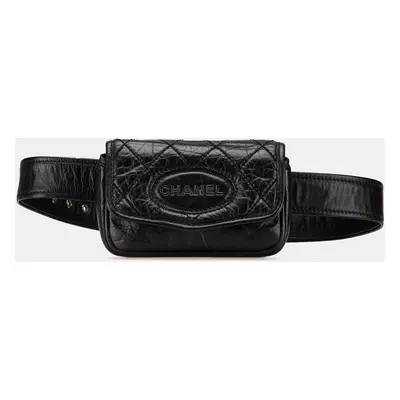 Chanel Black CC Aged Calfskin Logo Flap Belt Bag