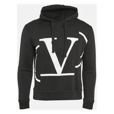 Valentino Black Logo Print Cotton Hooded Sweatshirt