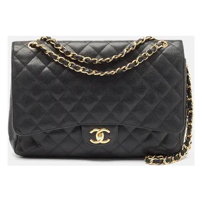 Chanel Black Quilted Caviar Leather Maxi Classic Double Flap Bag